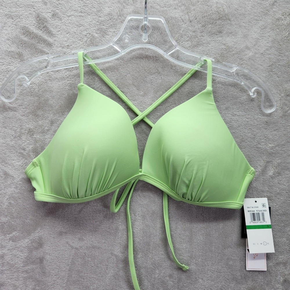 Salt + Cove Bikini Top Womens Size L‎ Pistachio Green Swim Tied Crisscross Back